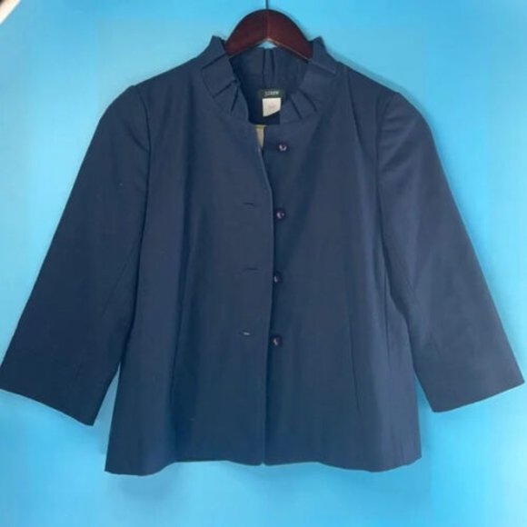 J. Crew Women’s Navy Blue Long Sleeve Front Button Jacket Size 0 - Picture 1 of 9